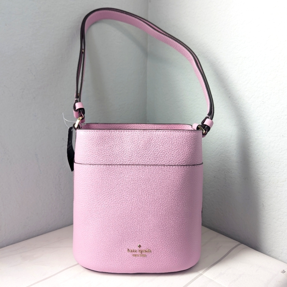 KATE SPADE LEILA SMALL BUCKET SHOULDER BAG CROSSBODY LEATHER QUARTZ PINK